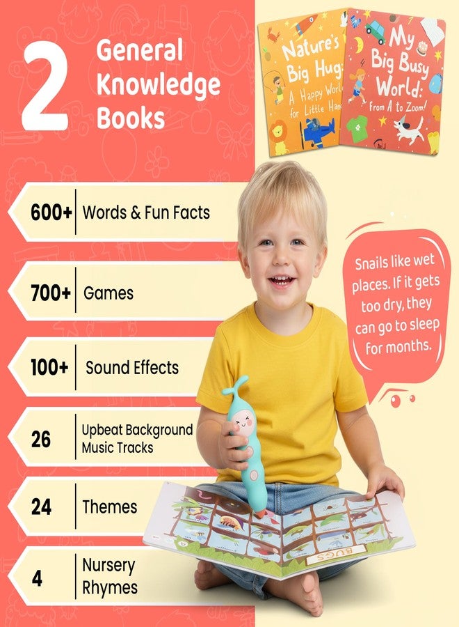 مجموعة كتب قلم QuTZ الناطق، كتب صوتية لتعليم القراءة، 8 كتب صوتية بنقرة واحدة، أكثر من 600 كلمة وحقائق ممتعة، 6 كتب قصصية لتعليم الصوتيات، أكثر من 700 لعبة تفاعلية، لعبة تعليمية للأطفال من عمر 3 سنوات فما فوق (نسخة من الورق المقوى) - Image 2
